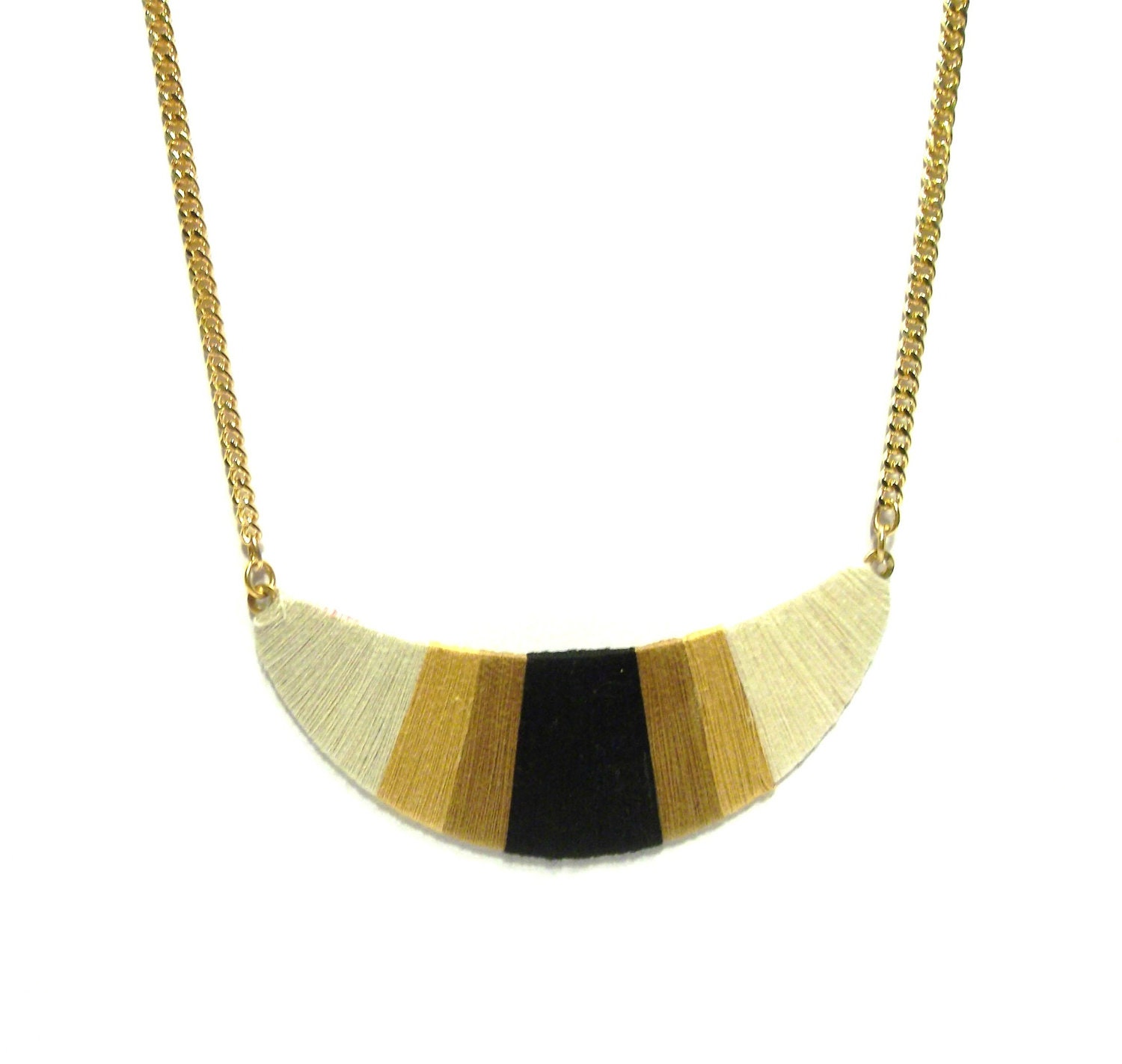 Color Block Necklace- Statement Necklace- Black and Gold - Tribal Ombre Necklace - NOLAbead