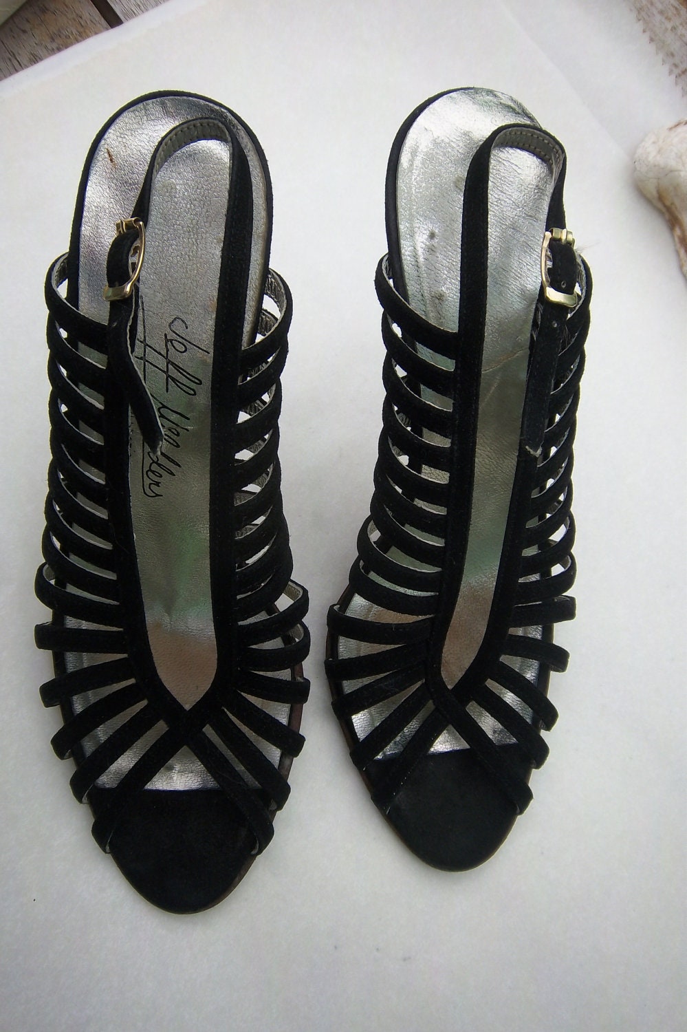Vintage Sandals Black Suede Spike Heels size 7M Jeff Mildders made in Spain