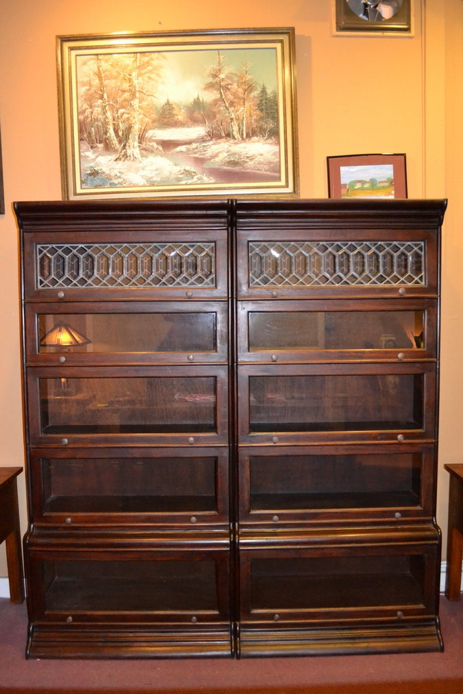 Mahogany Barrister Bookcases with Leaded Glass