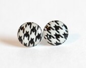 BLACK HOUNDSTOOTH - Classy Stud Earrings - Everyday Earrings - Post Earrings of Resin - Handmade by TipToeThirty