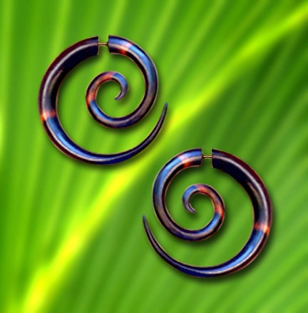 Tribal Fake Gauges - Large Double Spiral Earrings - Eco Friendly Wood Jewelry