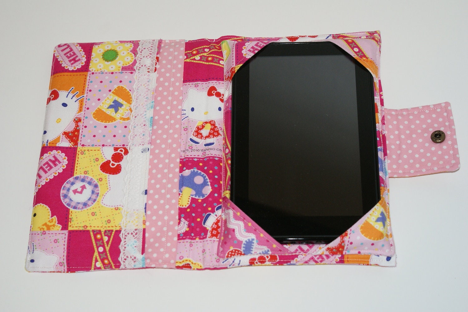 Kindle Fire Case Cover Book Style with Inner Pocket Made with "Hello Kitty - Patchwork"