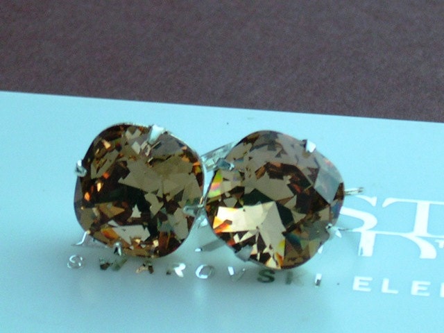 12mm Fancy Square L.Colorado Topaz Leverback Earrings made with Swarovski Crystal Elements