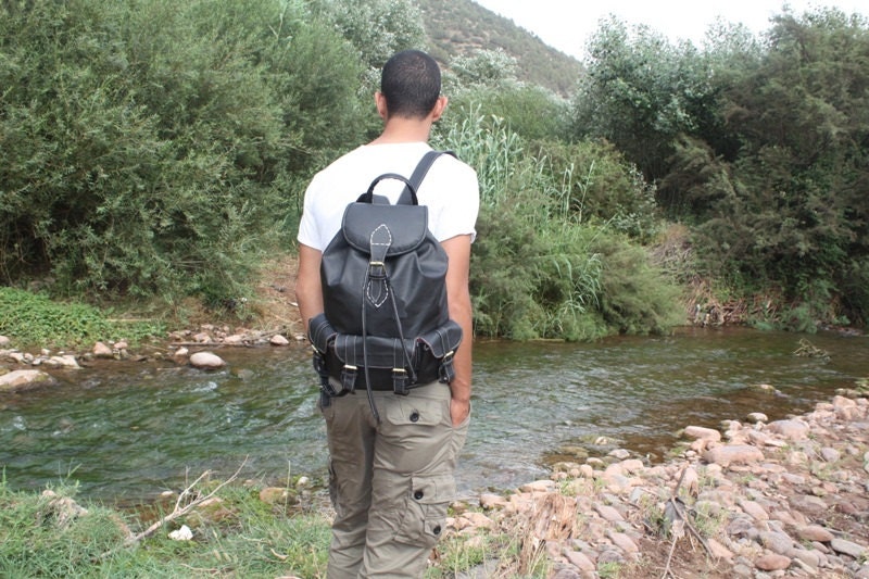 SALE Handmade Black Leather Backpack
