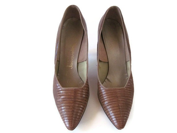 Jacqueline Designer Originals Leather Stilettos,  Vintage Women's Shoes Size 7, Vintage Leather Stilettos