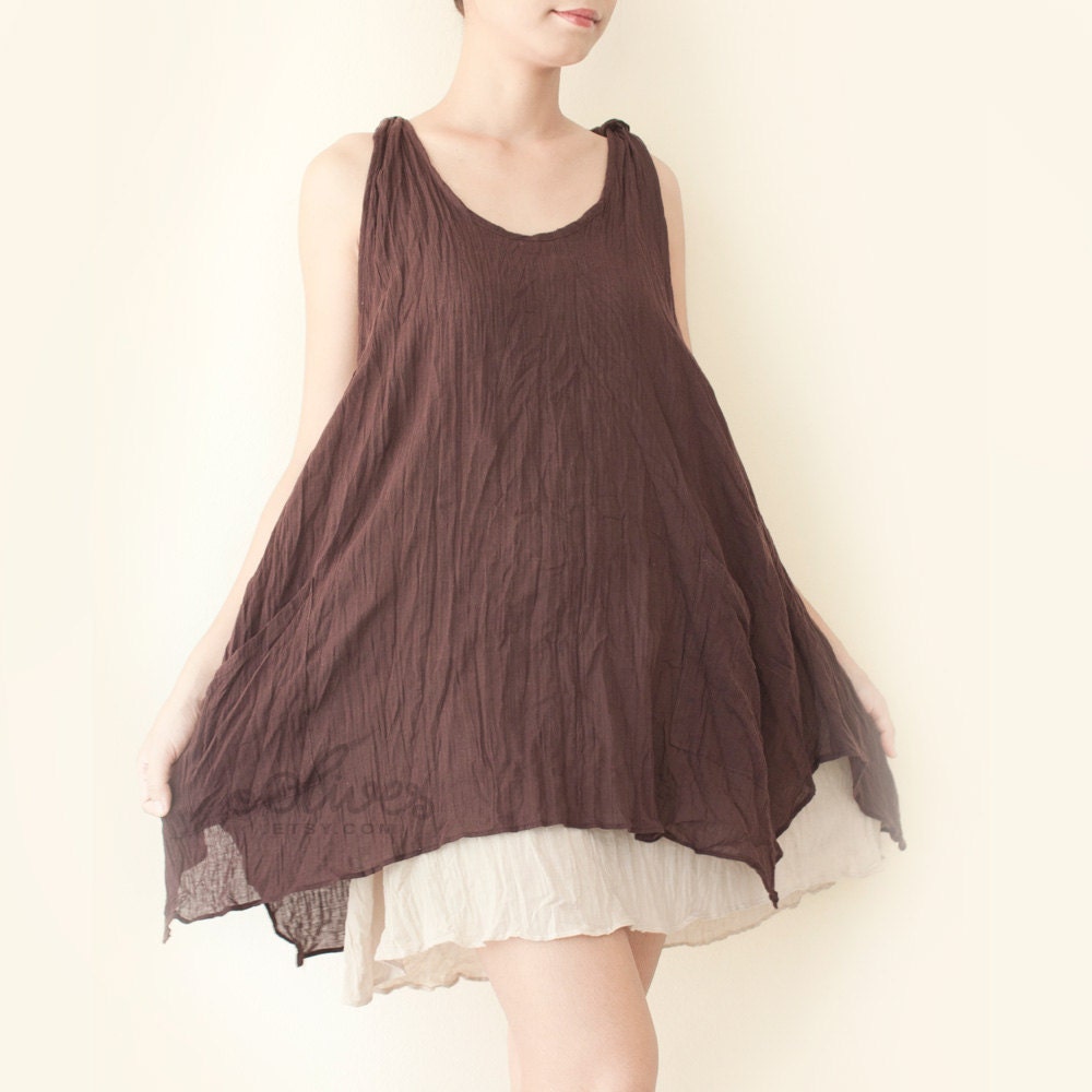 Two Layer Spring Summer Dress in Dark Brown