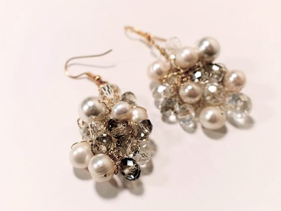 Here comes the bride wedding earrings with pearls and crystals
