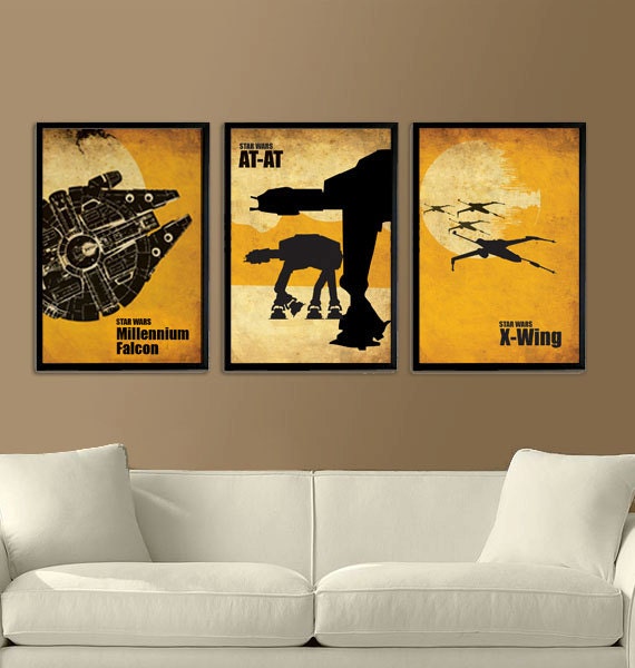 Star Wars Millennium Falcon, X-Wing and ATAT Vintage Poster Set 11X17