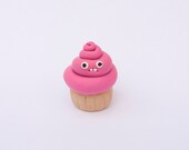 Pink Swirl Grumblecake - Pink Cupcake Polymer Clay Sculpture- Pink Cupcake Figurine