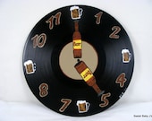 Beer Lovers It's 5 O'Clock Somewhere Hand Painted Clock on Upcycled Record