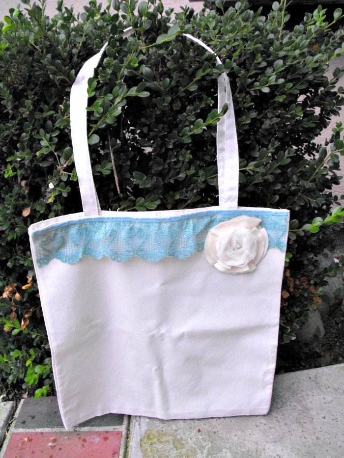 Teal Lace with Rosette Shopping Tote Bag