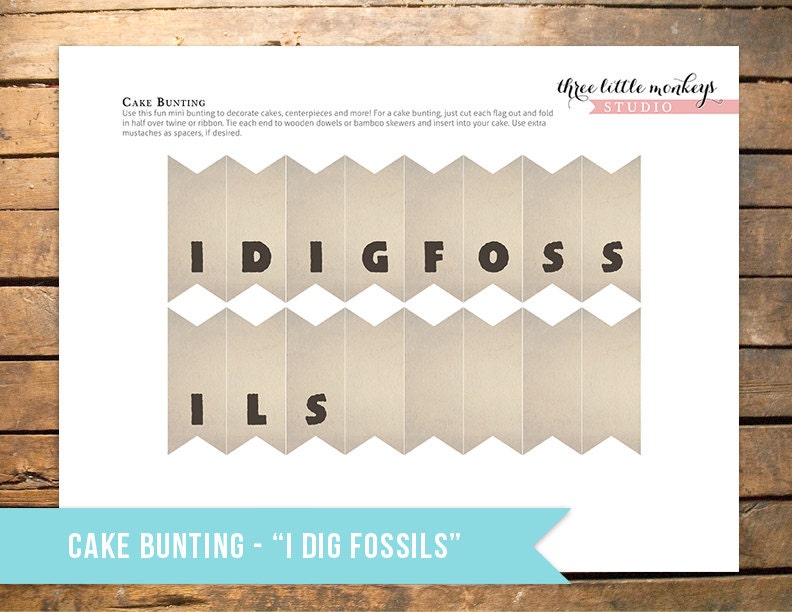 Fossil Hunter Cake Bunting or Banner, Food Flags or Party Decor - I Dig Fossils Il_170x135