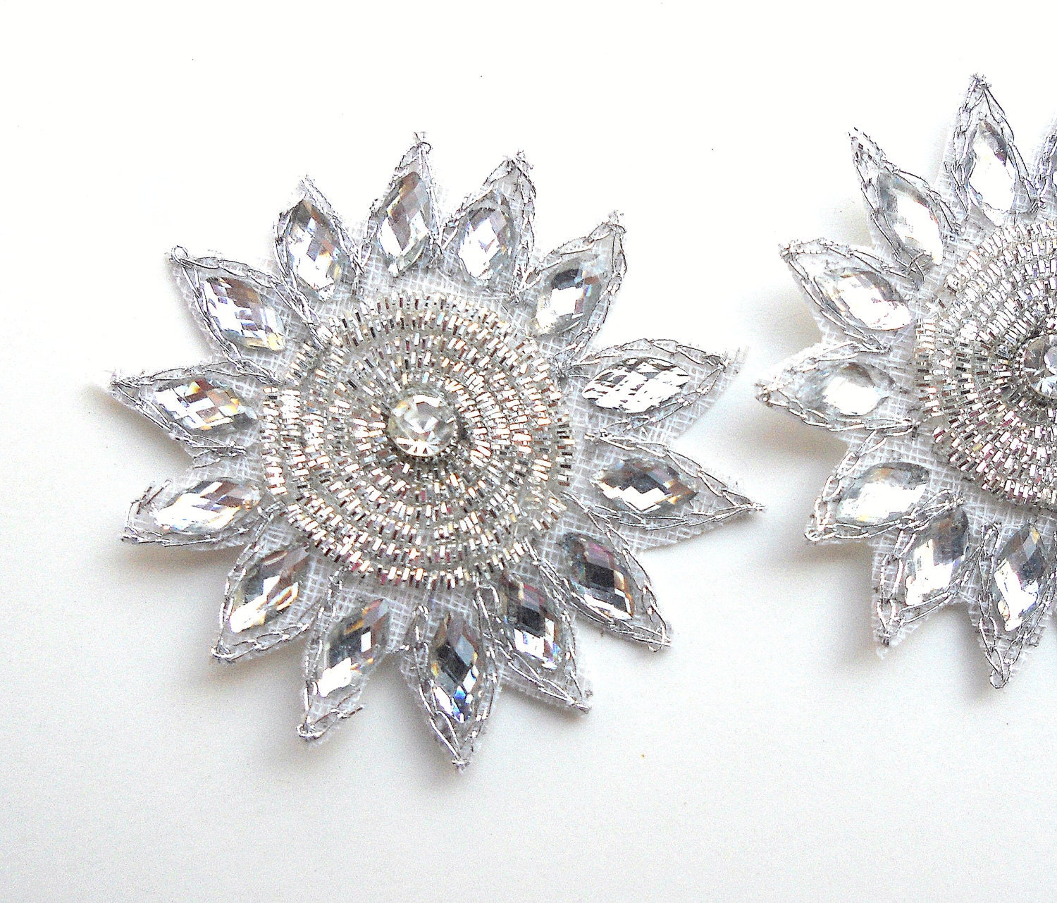 Silver Applique.Kundan Appliques. Floral Rhinestone Applique.Silver Toned Floral Indian Applique