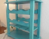 Wood Wine Rack Table Aqua Turquoise Teal Blue Rustic Shabby Chic Distressed Shelf Beach Cottage Home Decor Birthday Gift For Him Her