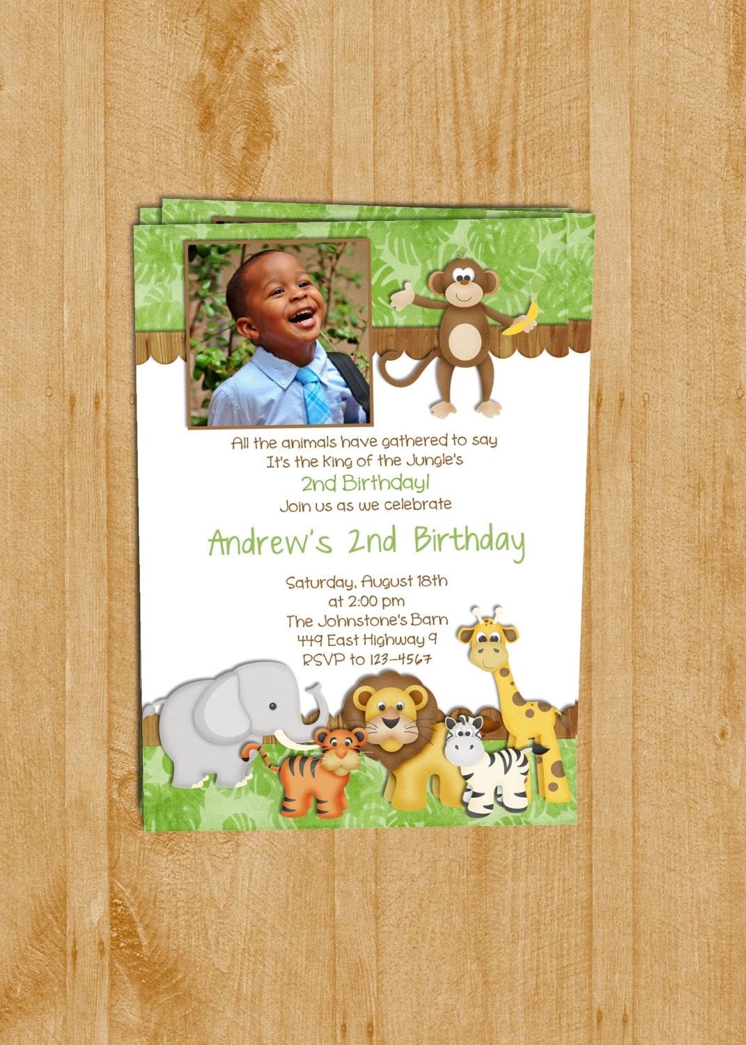 Jungle Birthday Invitation Photo Card Printable and Custom