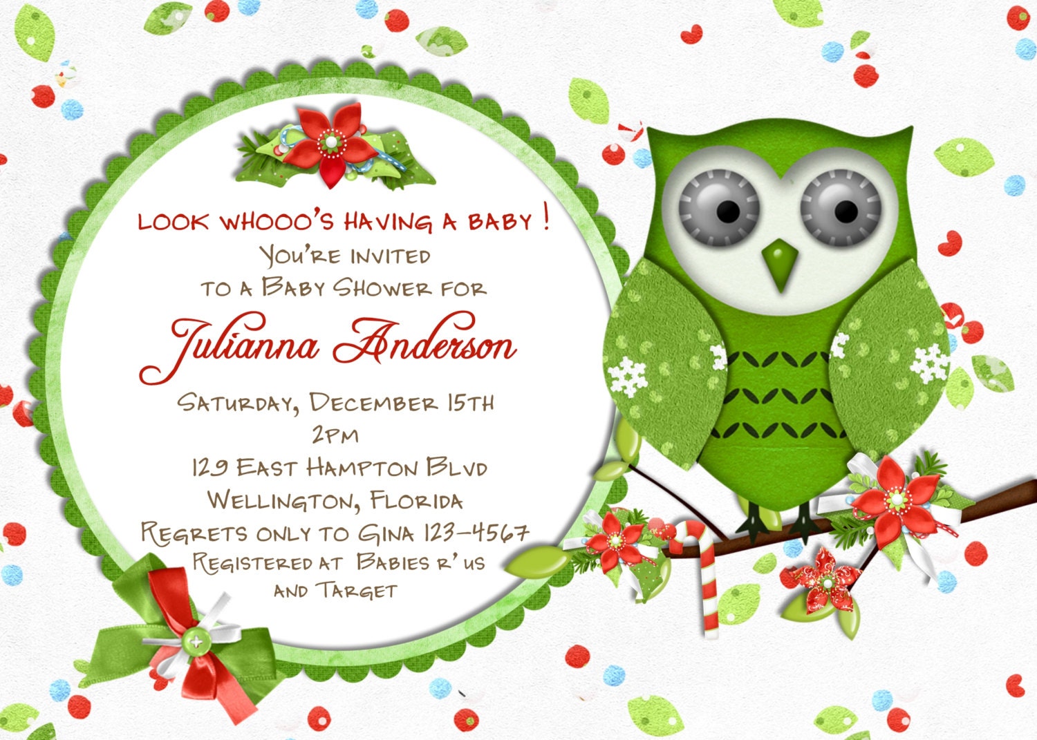 Christmas Holiday Owl Baby Shower Invitation Printable and Custom Invite Il_570xn