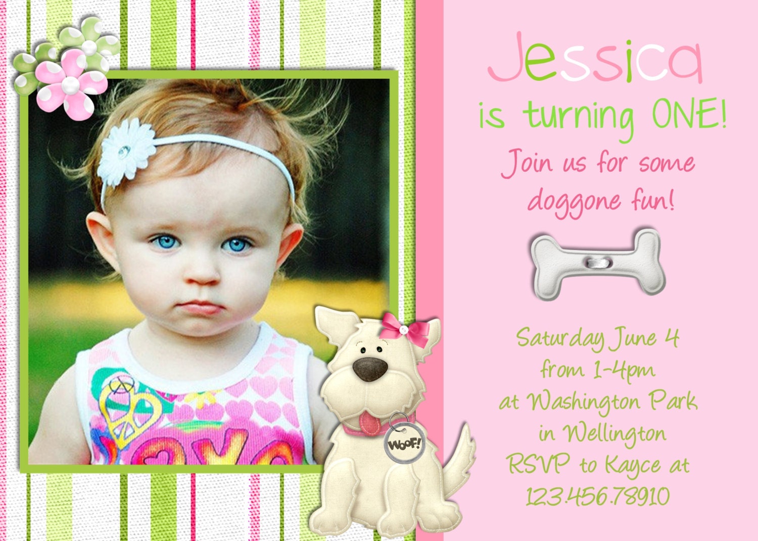 Puppy Dog Girl Birthday Invitation Photo Card Design Printable Custom Invite Il_570xn