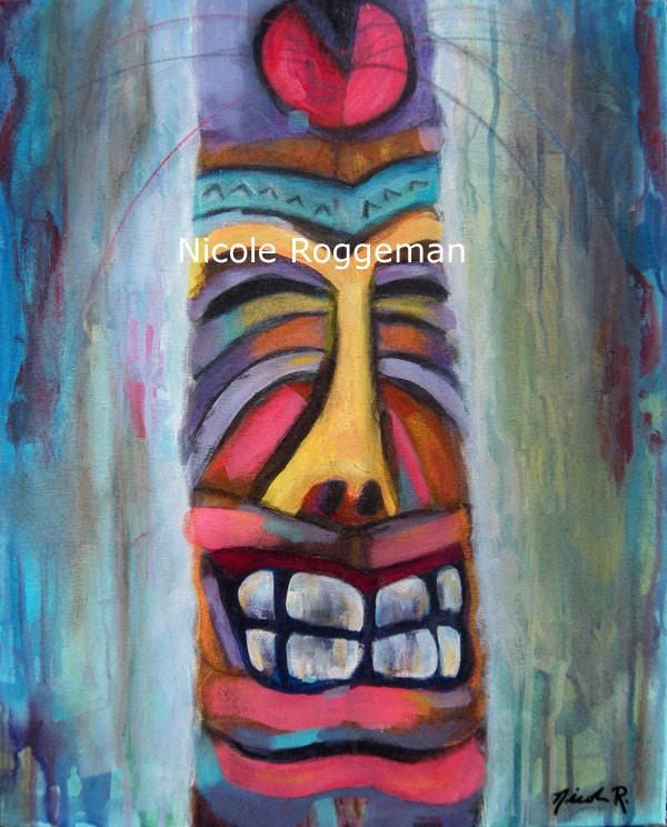 Tiki art, impressionistic paintings, beach art, tiki bar, original artwork, canvas impressionistic artists