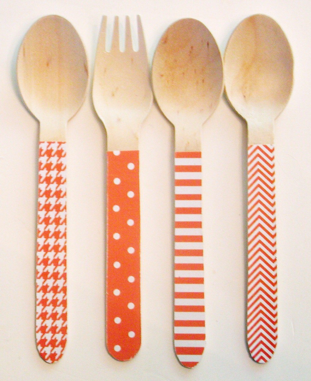 Orange Multi-Pattern Wooden Forks or Spoons - Set of 20 Il_570xn