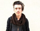 Men's brown infinity scarf hipster circular circle winter gifts for guys under 50 dollars handmade Fathers Day