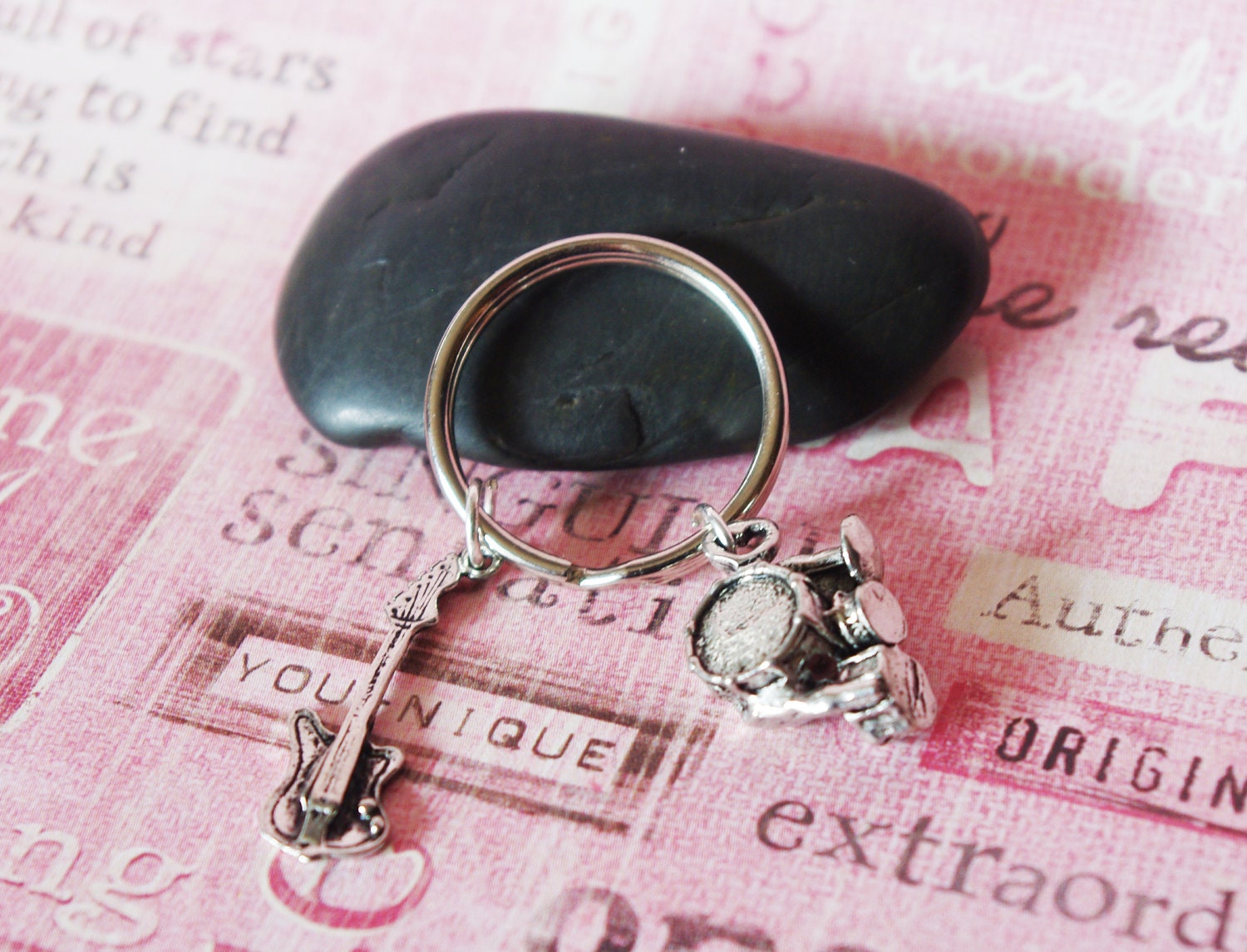Electric Guitar and Drum Set Keychain
