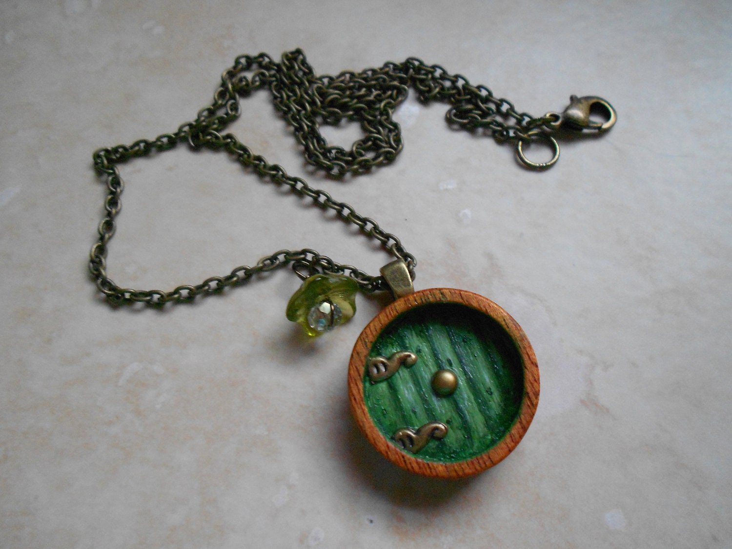 Into the Shire, Hobbit Door Necklace, Painted Wood, Antique Brass Chain, Made to Order