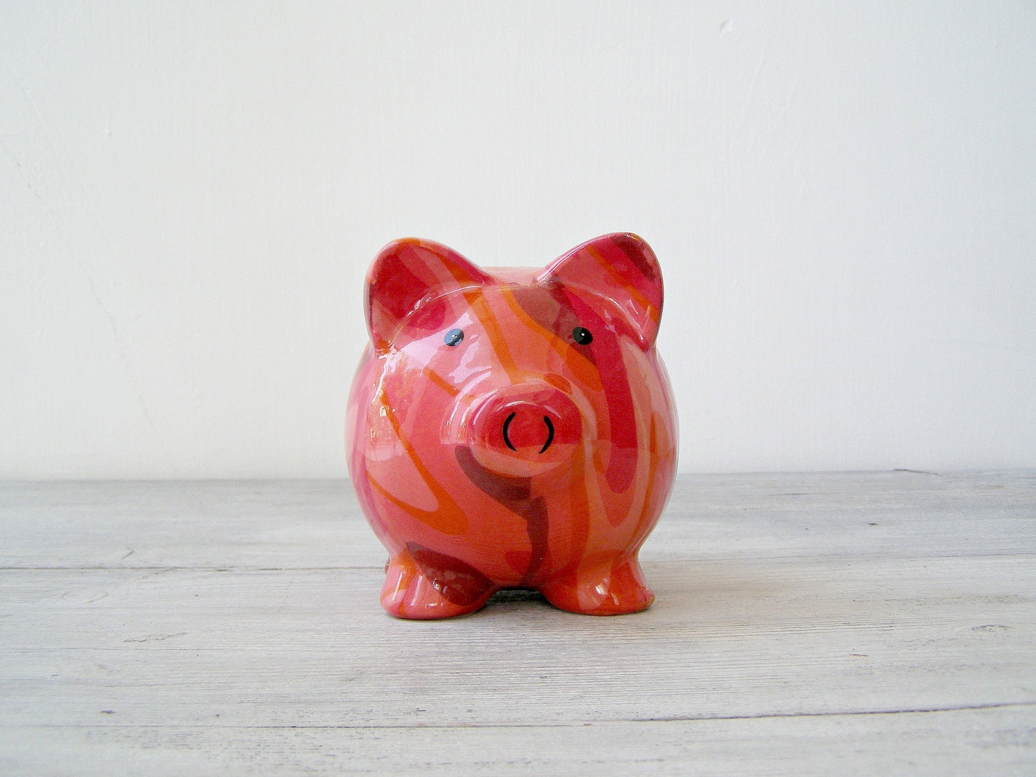 Vintage Piggy Bank, Pink ceramic pig coin bank, Vintage piglet, saving box