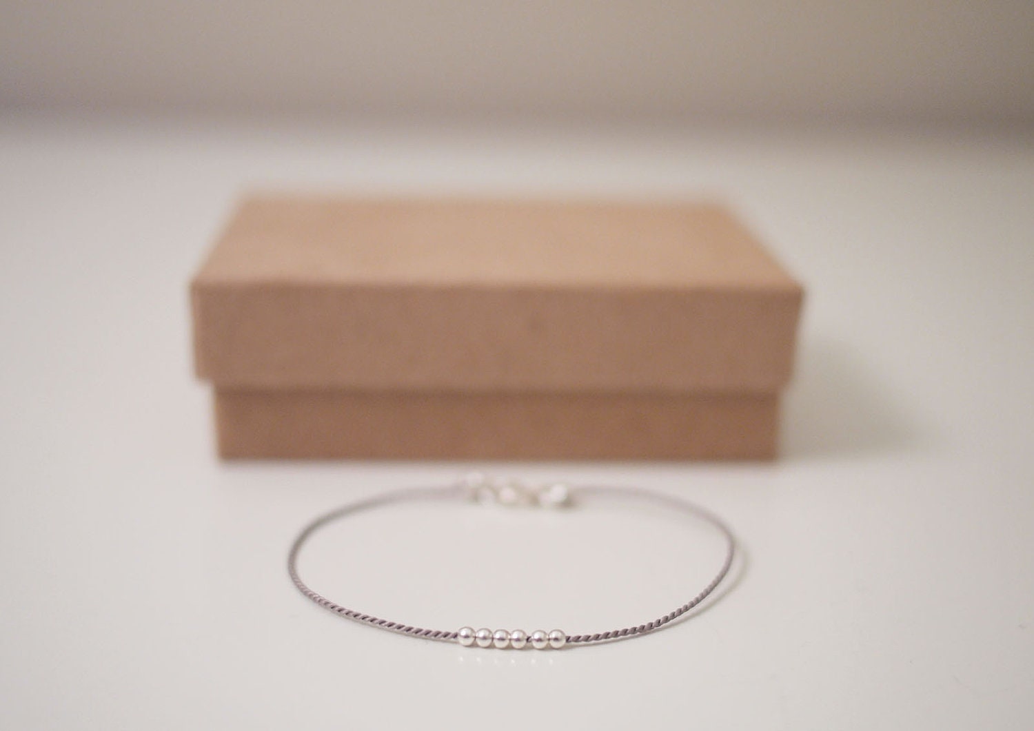 Tiny Sterling Silver Beads Silk Cord Bracelet