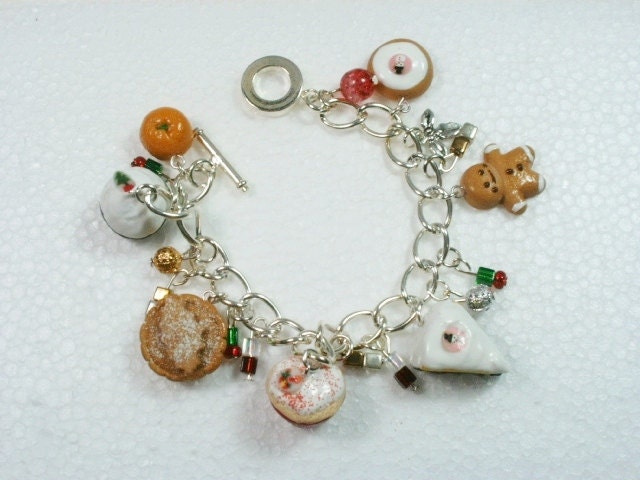 Christmas Food Charm Bracelet . Polymer clay.