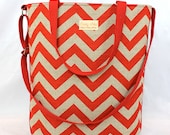 Large Tote Bag Red Stone Chevron Zig Zag
