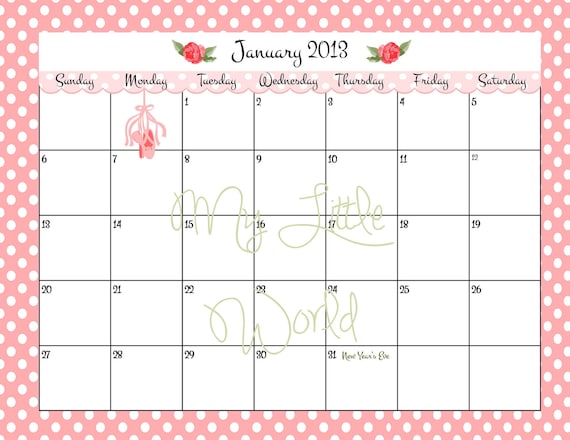 Printable Calendar 2013, 12 month with front cover, use as gift favor Il_570xn