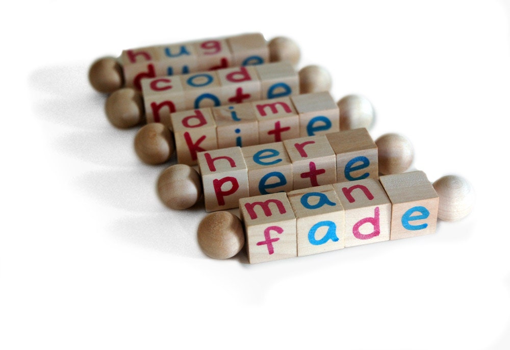 Montessori Silent E Reading Blocks, Educational Toy, Beginning Reader Tools, First Grade