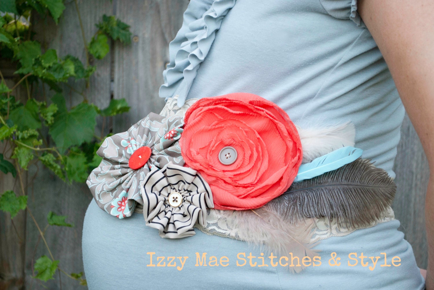 Beautiful Coral And Turquoise Maternity Sash/Band