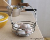Bail Handled Country Egg Basket with Dozen Farm Fresh Eggs in 1 Inch Scale for Dollhouse Miniature Kitchen - aMusingMiniatures