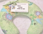 Travel Pillow - Head Neck Support - Child Size - Disney Tinkerbell w/ White Minky Fleece Back - Green Fairy Butterfly Flowers - Girls