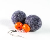 Felt Bead Earrings Beadwork Earrings Grey Orange Winter Jewelry
