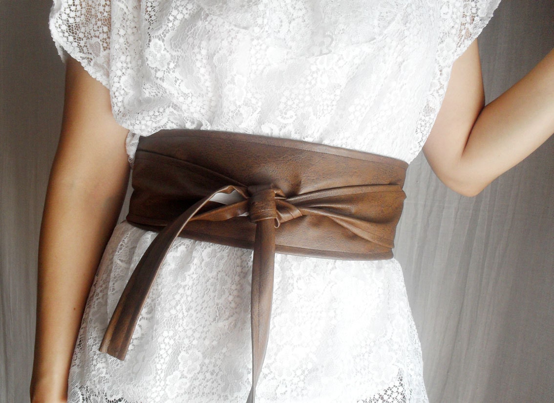 Brown vegan leather obi belt - Tobacco shade - Sizes S-M and L-XL