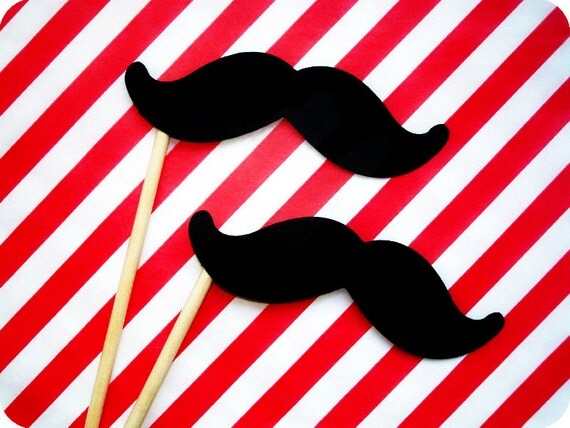 6 Mustache on a Stick Photo Booth Props - Set of 6 Black Mustaches - READY TO SHIP Il_570xn