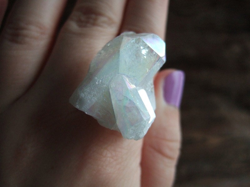 Opal Aura Cluster Ring