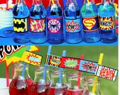 SUPER HERO - STRAW Flags- Superheroes Party for Spiderman, Batman and Superman - Boy Birthday Party - Instant Download Il_170x135