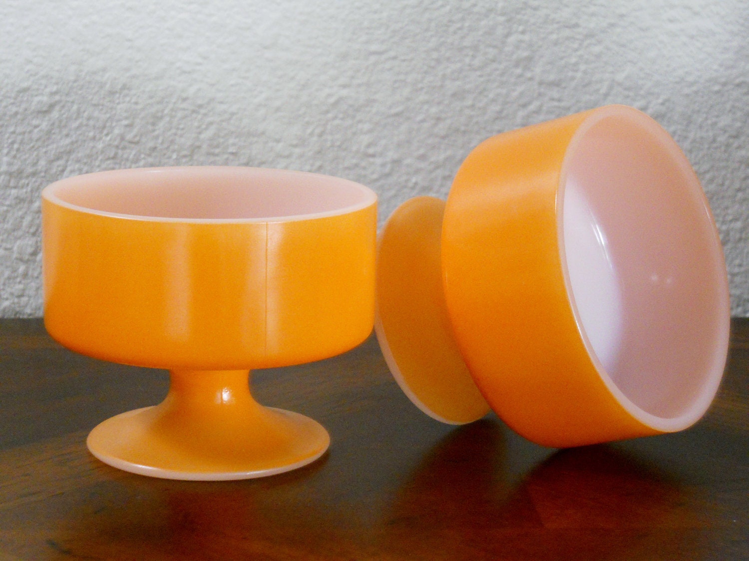 Vintage Mid Century Modern MCM Federal Glass Orange Footed Sherbet Bowls, Set of 8