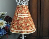 Snappy Half Apron in Rust Brown Coffee Talk Print Kitchen Accessories