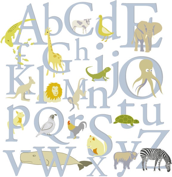 Kids Letters of the Alphabet with animals can do it in any colors A-Z removable nursery vinyl wall decal