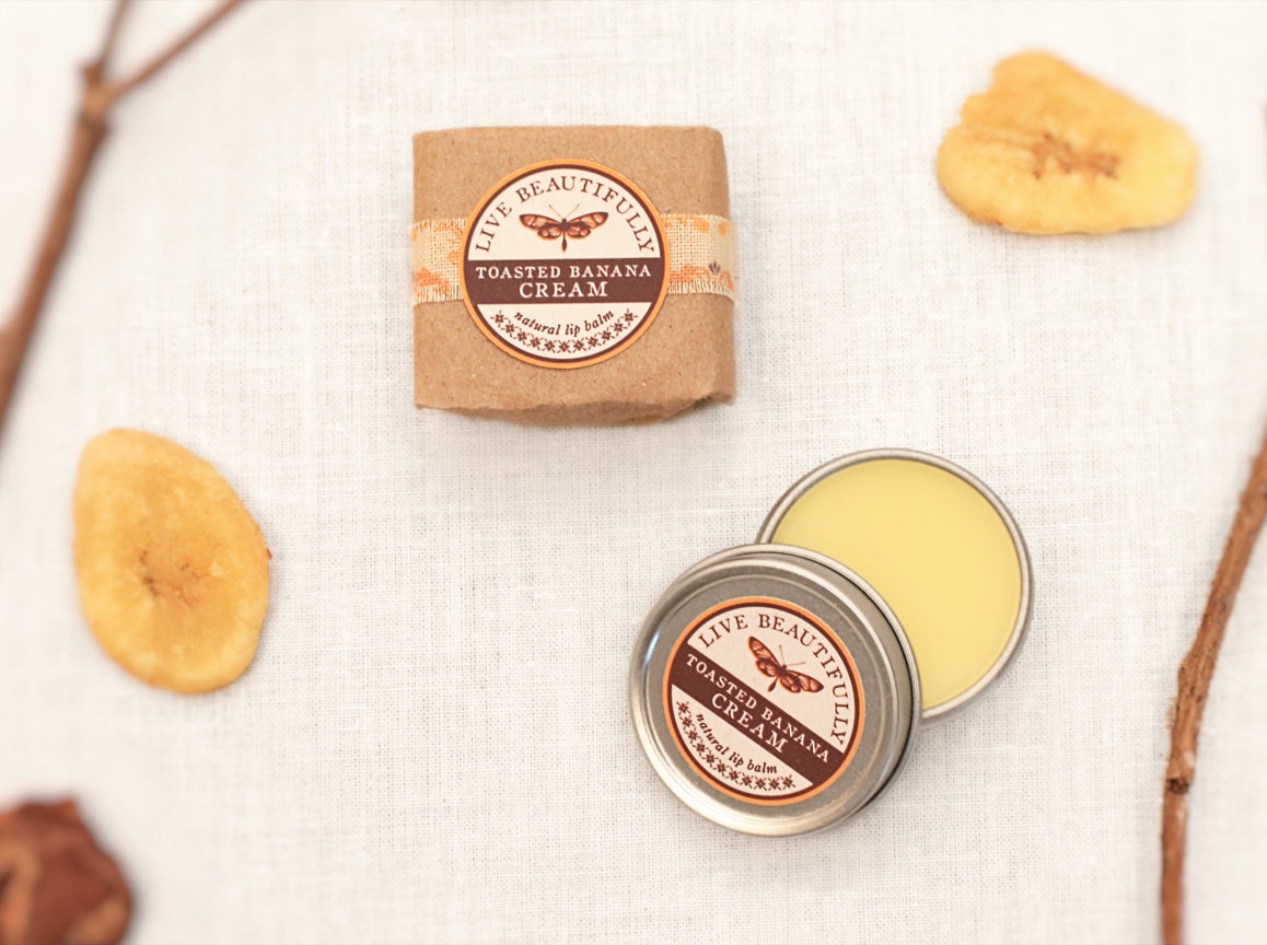 Banana Lip Balm, All Natural - Toasted Banana Cream - Sweet Banana and Smoky Vanilla