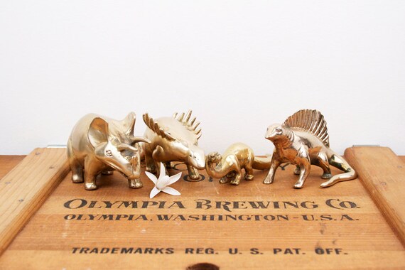 Reserved for Sue // vintage brass set of four dinosaur figurines