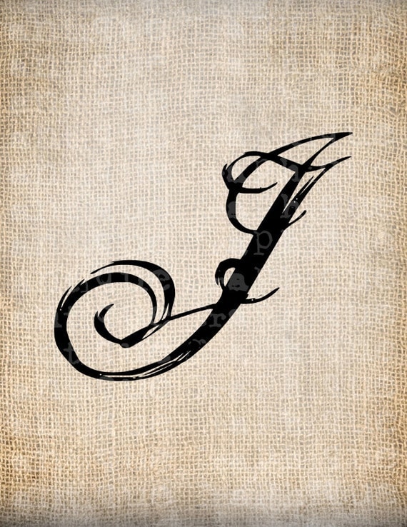 Antique Letter J Script Monogram Digital By AntiqueGraphique