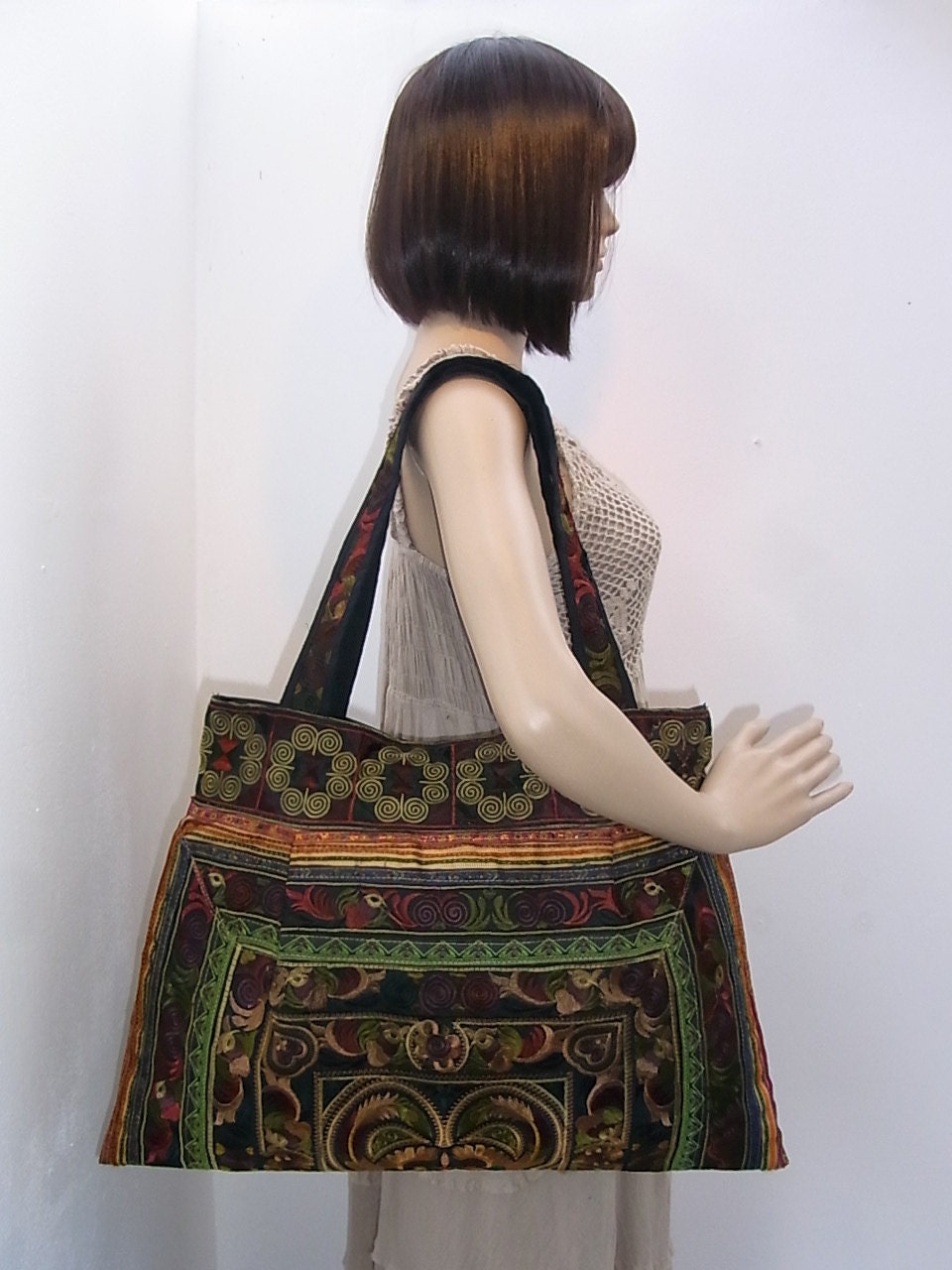 Handbag Mocha Birds TOTE Bag Garden Hill Tribe Thailand Fair Trade Handmade (BG121F-MOB)