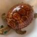 Ceramic shell turtle brooch with rhinestone eyes