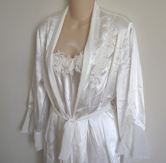 Vintage Peignoir Nightgown Robe Set Bridal White Lingerie M