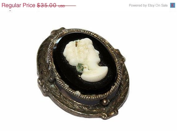 50% OFF SALE, Antique Victorian Black French Jet Cameo Brooch & Pendant, Carved Hardstone Goddess. Mourning Jewelry.